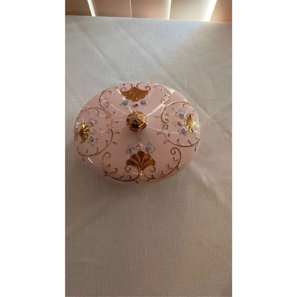 ARDALT MID CENTURY PINK PORCELAIN HAND PAINTED CANDY JAR TRINKET BOX
